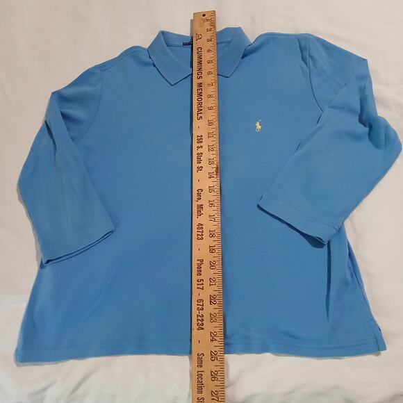 Ralph Lauren Sport Women's Large Aqua Long-Sleeved Polo 100% Cotton Yellow Logo - Picture 9 of 12